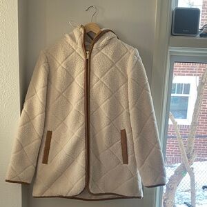 Jones New York Cream Teddy Jacket with Brown Trim